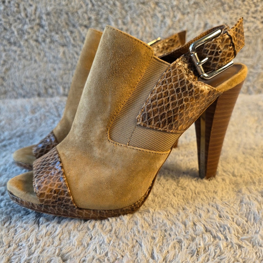 Donald Pliner Tan Suede Snakeskin Slingback‎ Heel Booties - Size 6M